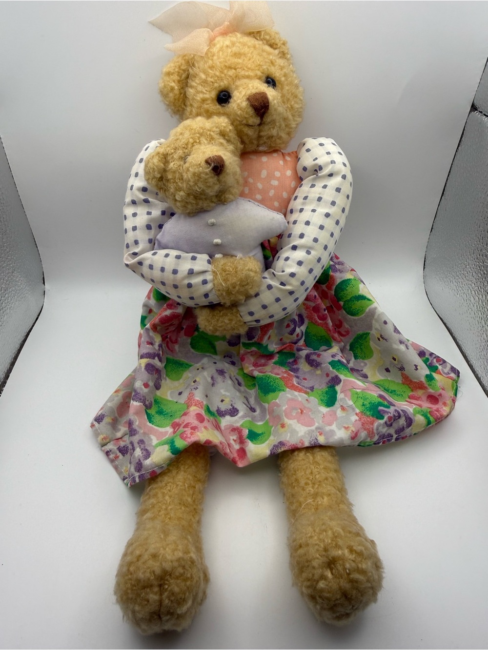 Hallmark 12” Beige Teddy Bear with Floral Dress and Baby Bear